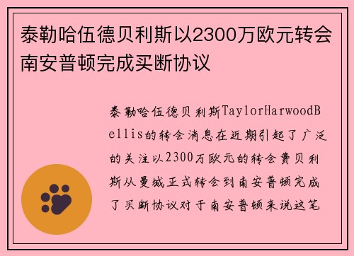 泰勒哈伍德贝利斯以2300万欧元转会南安普顿完成买断协议