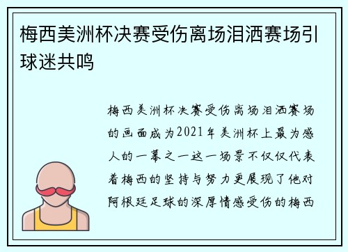 梅西美洲杯决赛受伤离场泪洒赛场引球迷共鸣 梅西美洲杯决赛受伤离场泪洒赛场引球迷共鸣